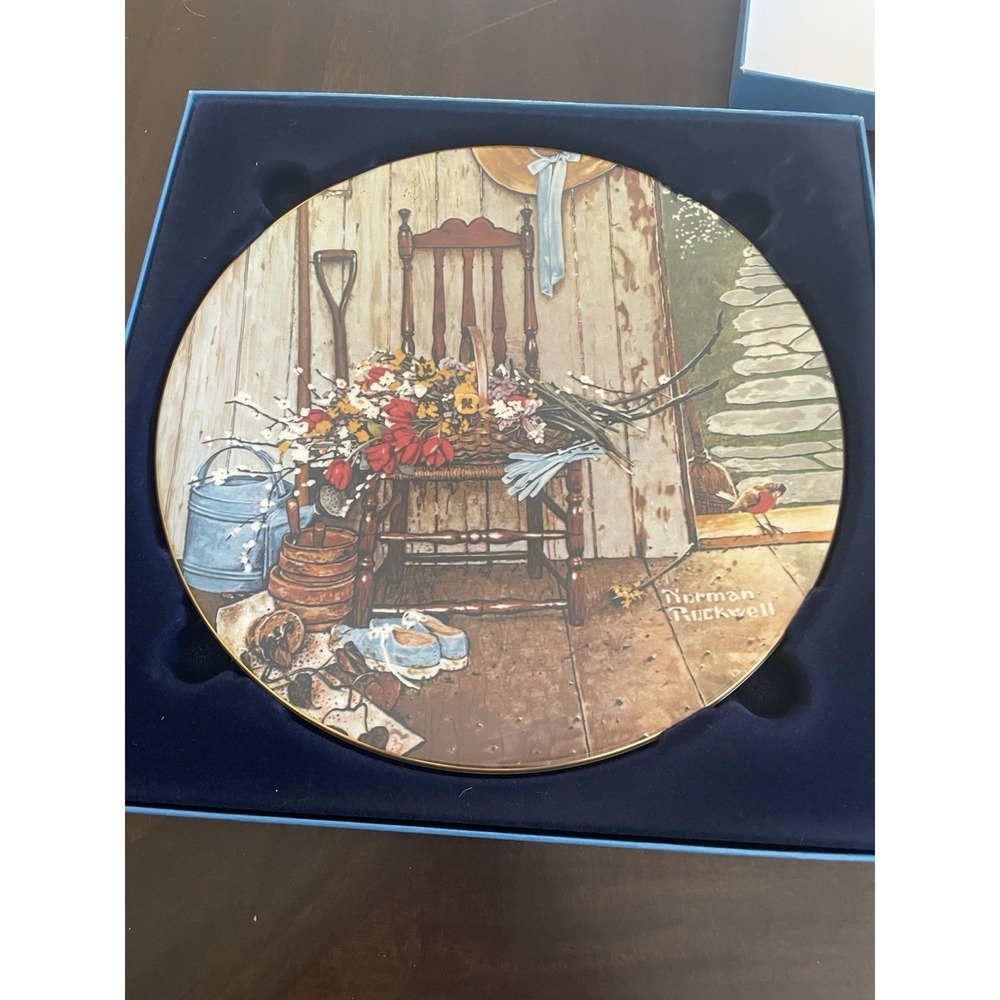 Vintage Norman Rockwell 1979 Spring Flowers Decorative Plate Gold 2/83 COA